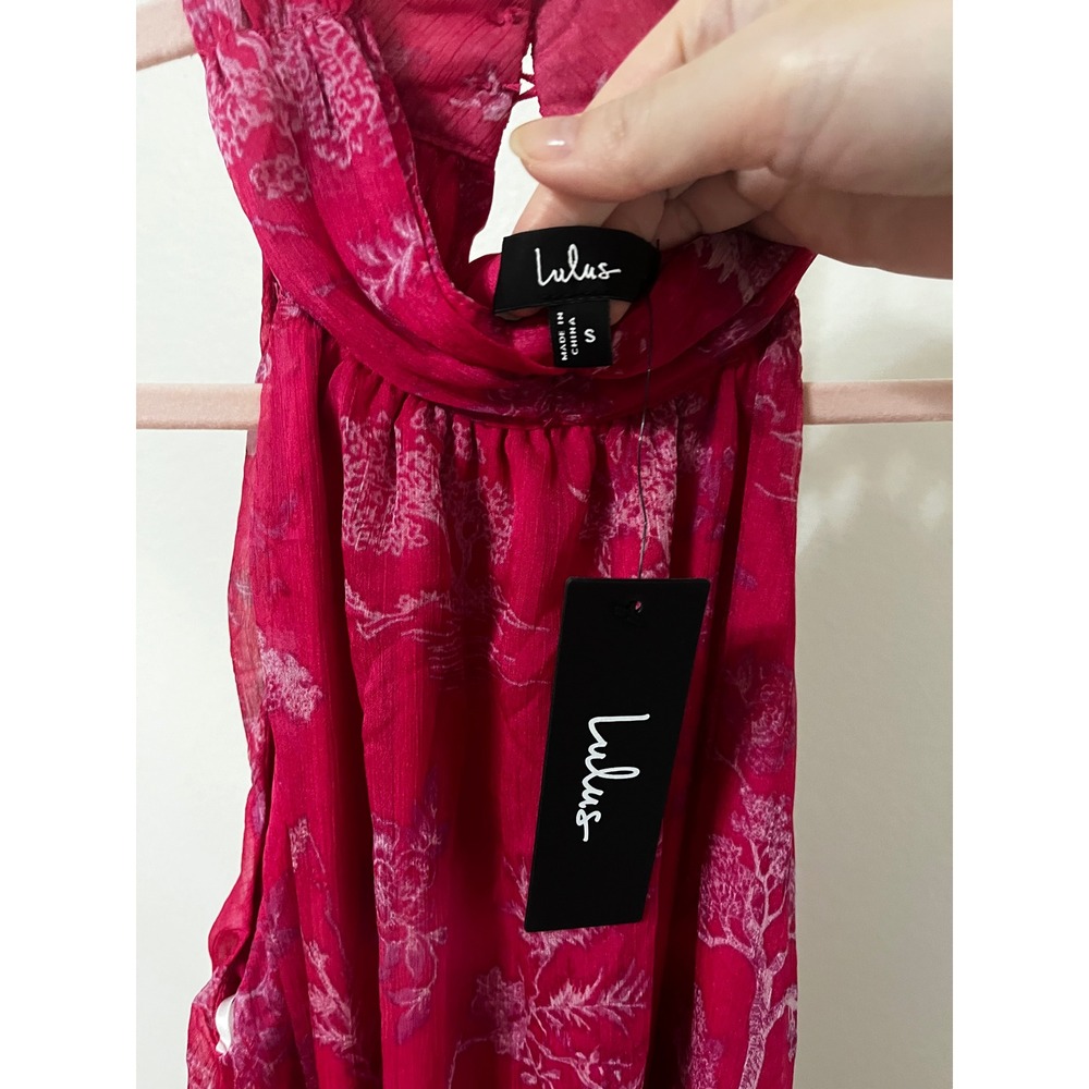 NWT Lulus Float to You Hot Pink Floral Print Halter-Neck Tiered Midi Dress Small - Picture 9 of 12